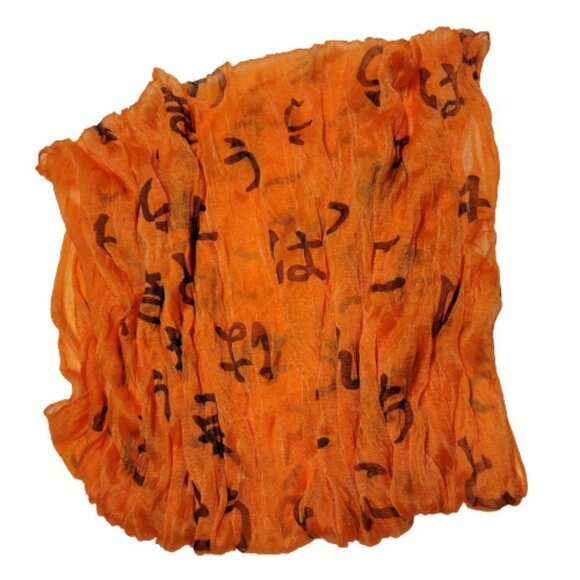BRIGHT Orange Lightweight All Season Chinese Characters Crinkle Scarf - Picture 3 of 8